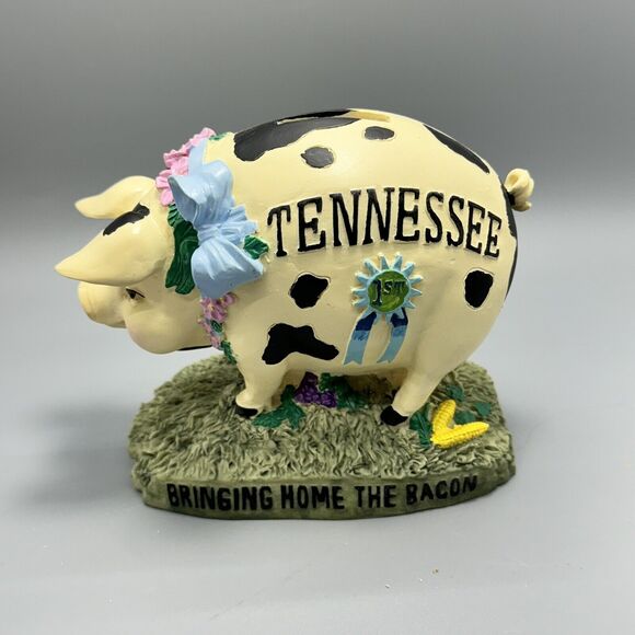 Tennessee Pig Piggy Bank Bringing Home The Bacon Blue Ribbon 1st Mc Art Co Farm - Picture 8 of 16